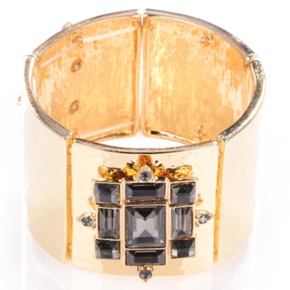 Goldtone Black Crystal Statement Cuff Bracelet